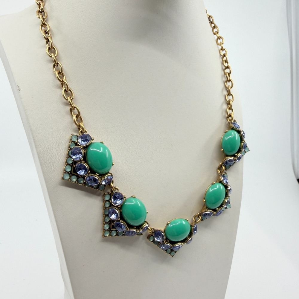Vintage J.Crew Green Cabochon Lavender Rhinestone Statement Choker Necklace - Picture 9 of 14